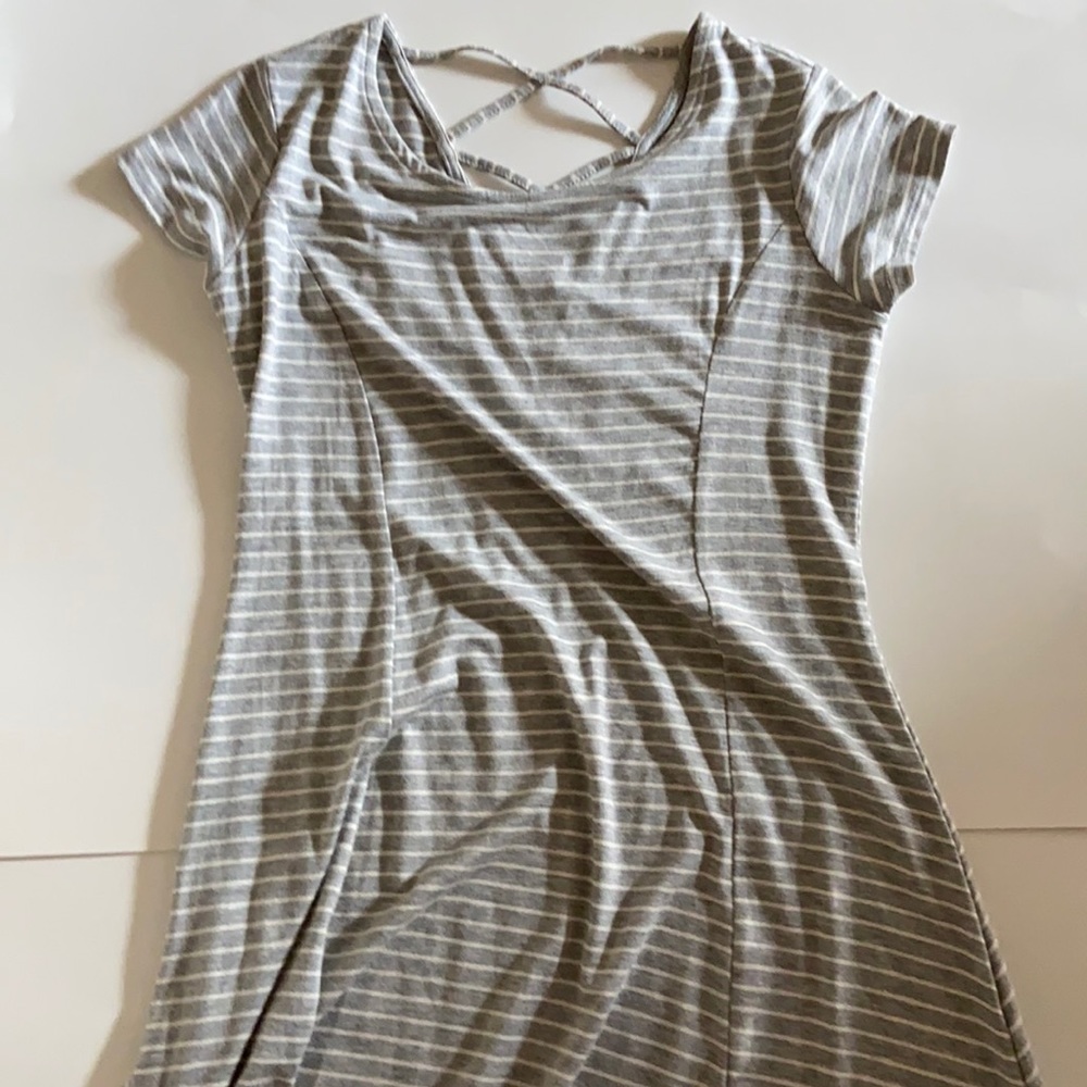 Gray with white striped dress
